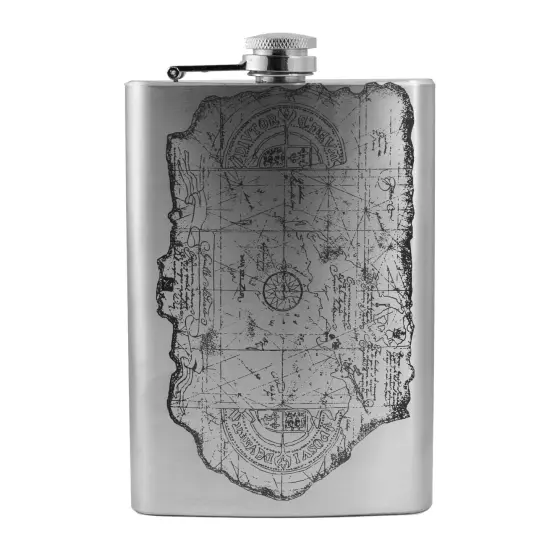 8oz One Eyed Willie Treasure Map Stainless Steel Flask {1}