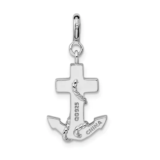 Sterling Silver Blue Enameled Anchor w/Crystals Charm Jewerly 22mm x 13mm {4}