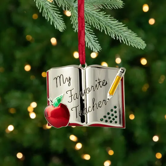 Northlight 3.25" Red Silver-Plated Favorite Teacher Christmas Ornament with European Crystals {3}