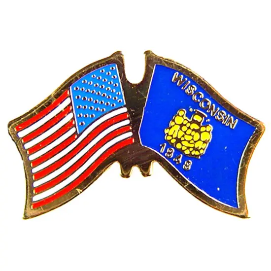 American & Wisconsin Flags Pin 1" {1}