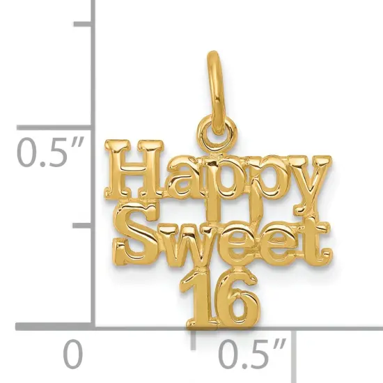 10K Yellow Gold Happy Sweet 16 Charm Birthday Jewelry 15mm x 12mm {2}