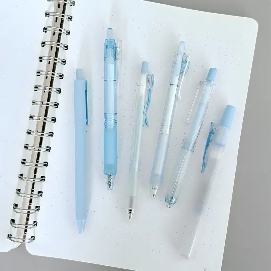 Wrapables Retractable Rollerball Pens and Highlighter Set, 0.5mm Black Gel Ink Pens for Home, Office, Stationery (Set of 6) Blue {6}