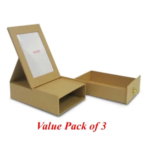 Value Pack of 3 Jewelry Photo Box With Drawer and Gold Finish Pull {3}