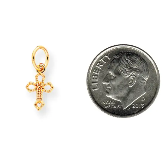 10K Yellow Gold Cross Charm Pendant Religious {2}