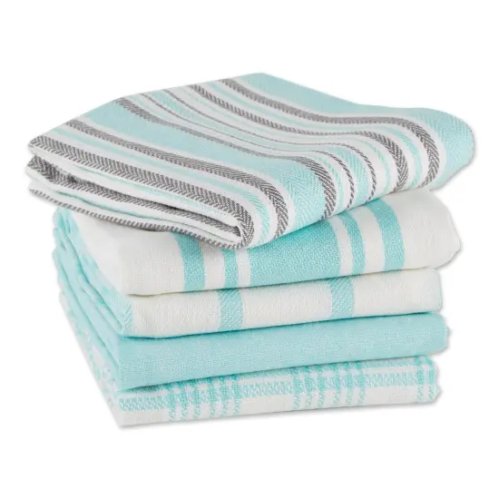 DII Asst Aqua Woven Dishtowels (Set of 5) {3}