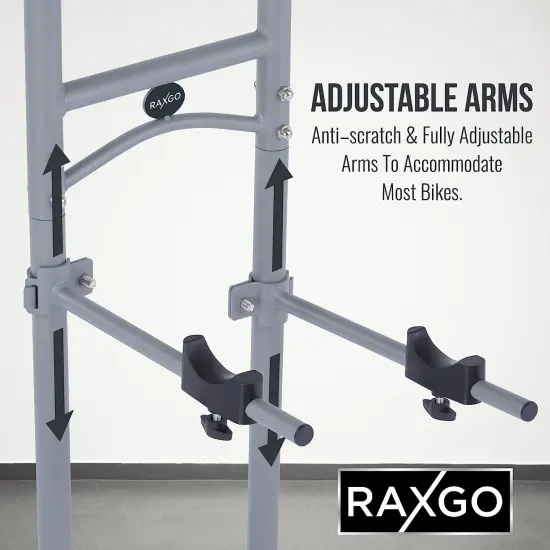 RaxGo Freestanding Bike Storage Rack, 2 Bicycle Indoor Bike Stand with Adjustable Hooks {4}