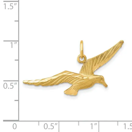 14K Yellow Gold Flying Seagull Charm Bird Jewelry 16.5mm x 30mm {2}