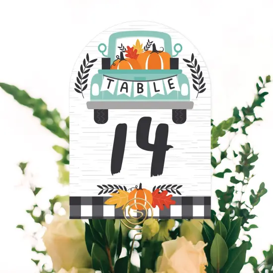 Big Dot of Happiness Happy Fall Truck - Harvest Pumpkin Party Double-Sided 5 x 7 inches Cards - Table Numbers - 1-20 {6}