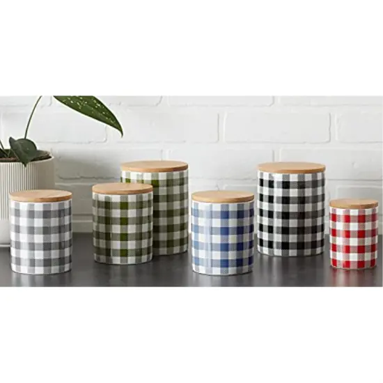 DII Blue Buffalo Check Ceramic Canister (Set of 3) {6}