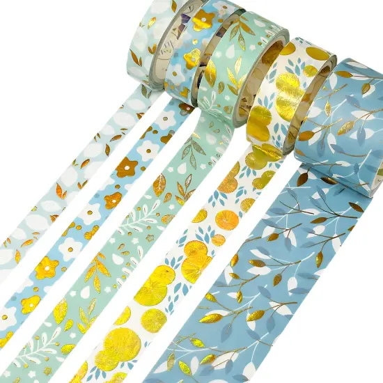 Wrapables Decorative Gold Foil Washi Tape Box Set for Arts & Crafts, Scrapbooking, Stationery, Diary (10 Rolls) Blue Green Bloom {2}