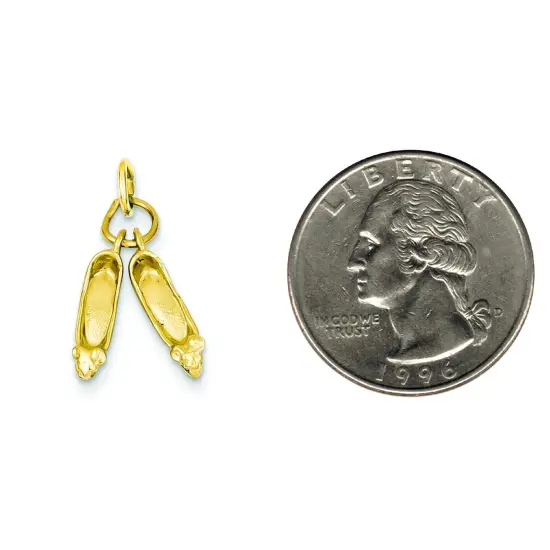 14K Yellow Gold 3D Ballet Slippers Charm Ballerina Jewerly 20mm x 7mm {2}