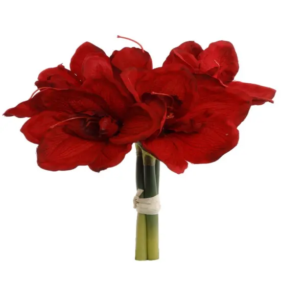 Red Amaryllis Bouquet with Lifelike Silk Flowers, 12.5-Inch for Festive Holiday, Wedding, Party, and Home D&eacute;cor (Set of 12) by Floral Home by Artificial Flowers {1}
