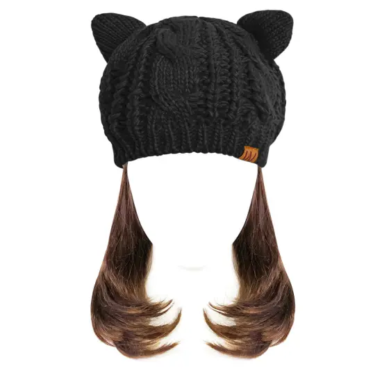 Wrapables Winter Warm Cable Knit Cat Ears Beanie Black {2}