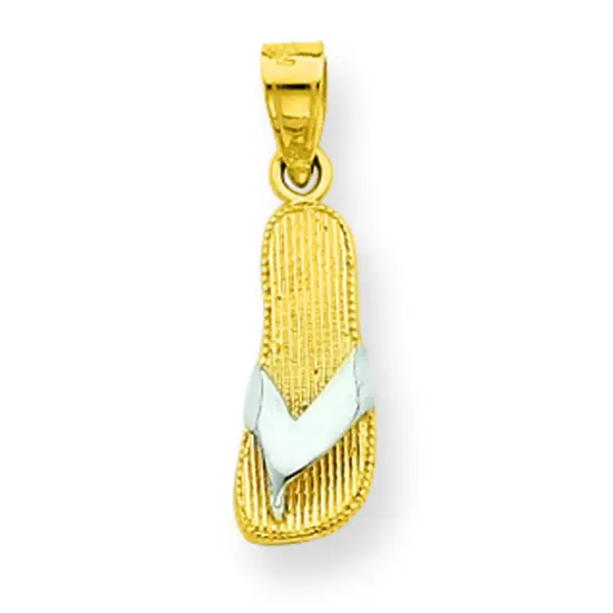 10K Gold & Rhodium Plated Flip Flop Charm Pendant Jewelry 20mm x 6mm {1}