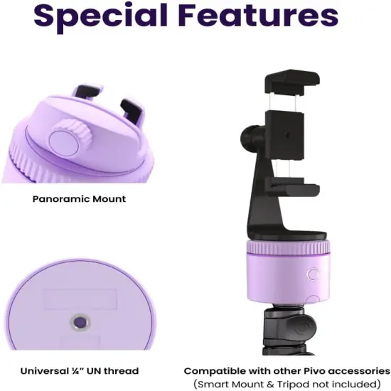 Pivo Pod Lite Auto Face Tracking Phone Holder, 360&deg; Rotation, Handsfree Video Recording - Purple {3}
