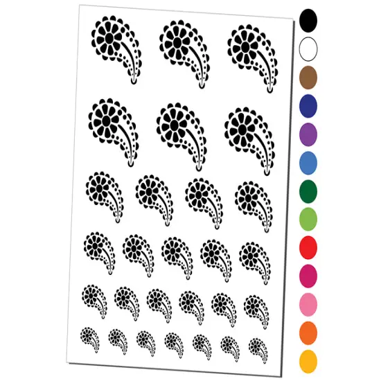 Cute Sweet Daisy Paisley Temporary Tattoo Water Resistant Fake Body Art Set Collection Yellow {1}