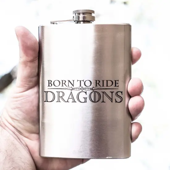 8oz Born To Ride Dragons Stainless Steel Flask {3}