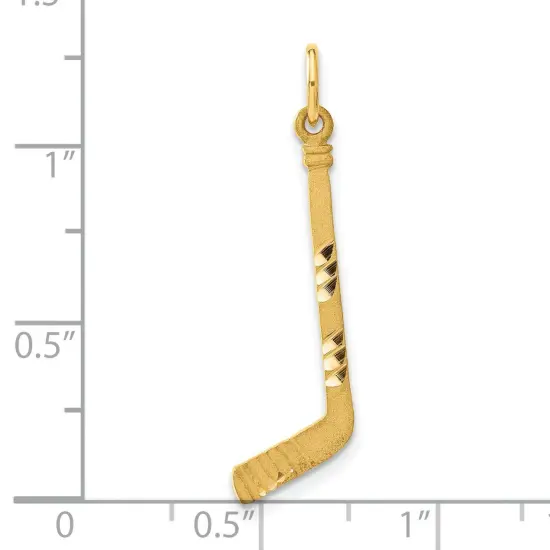 14K Yellow Gold Hockey Stick Charm Sports Pendant Jewerly 31mm x 9mm {2}