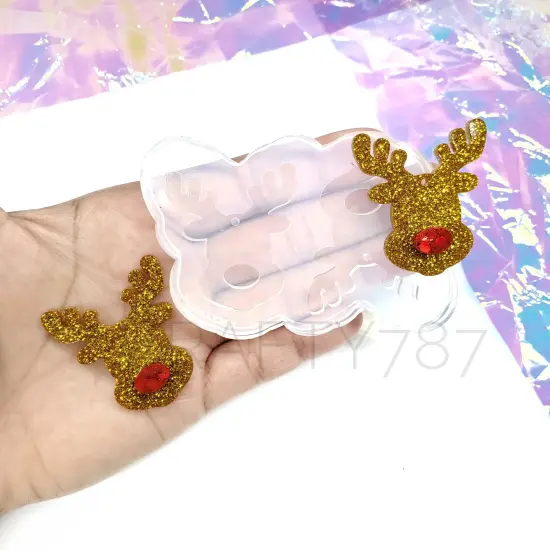 Cute Reindeer Dangle Earring Mold with 3D Nose | Christmas Mold(C3) {1}