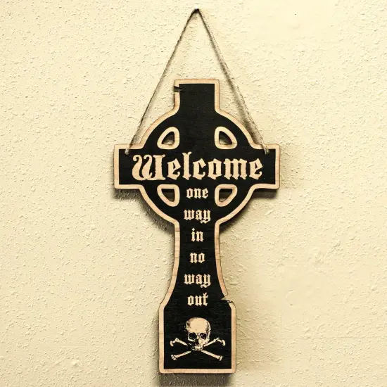 Welcome Gravestone - Black Halloween Door Sign {4}
