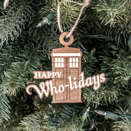 Ornament - Happy Who-lidays - Raw Wood 4x3in {1}