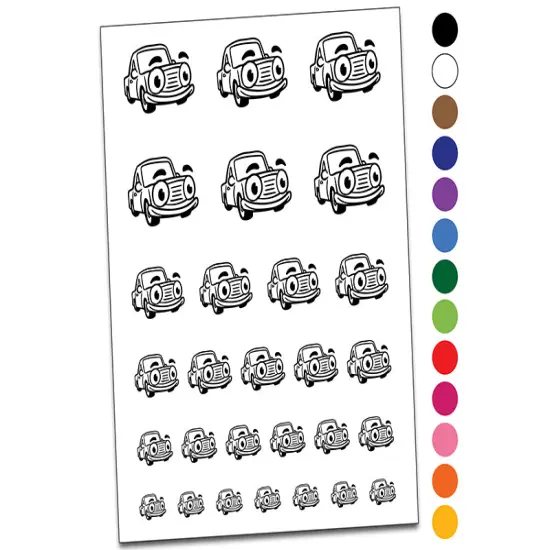 Cartoon Car with Face Temporary Tattoo Water Resistant Fake Body Art Set Collection Black {1}