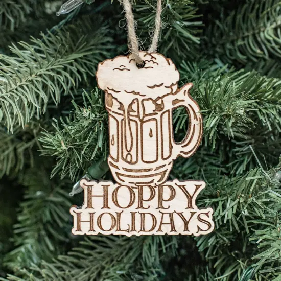 Ornament - Hoppy Holidays - Raw Wood 3x4in {1}