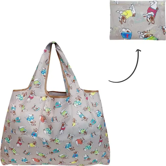 Wrapables Large Foldable Tote Nylon Reusable Grocery Bag, 3 Pack Dogs & Llamas {5}