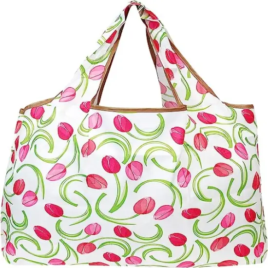 Wrapables Large Foldable Tote Nylon Reusable Grocery Bag, 3 Pack Floral Brights {3}