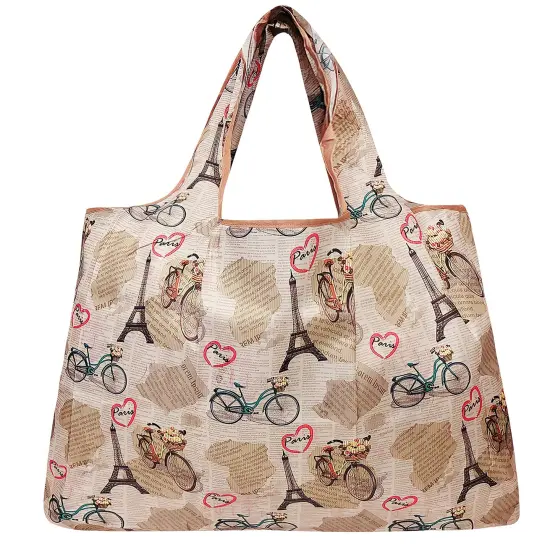 Wrapables Large Foldable Tote Nylon Reusable Grocery Bag Paris {2}