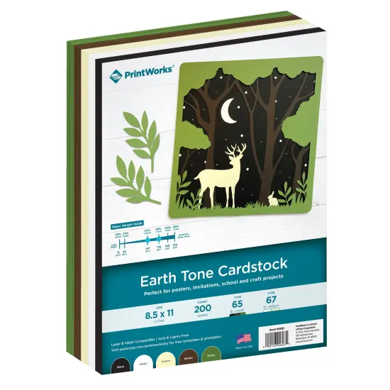Printworks Earth Tone Cardstock, Includes Black, White, Cream, Brown and Green Cardstock, 8 &frac12;&rdquo; x 11&rdquo;, 200 Sheets (00603) {1}