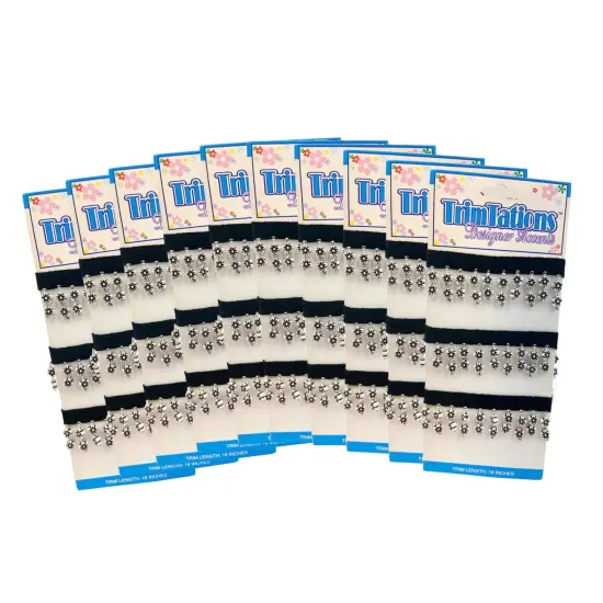 5 Yards of Daisy Beaded Fringe Trim - 1 1/4 inch wide Black Blue {7}