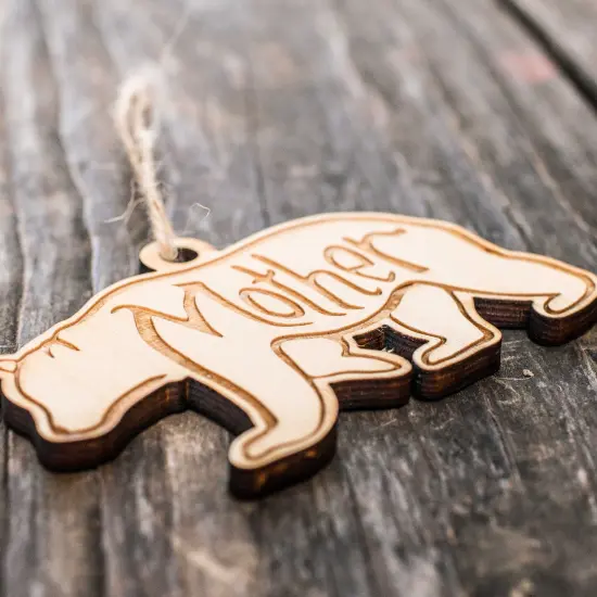 Ornament - Mother Bear - Raw Wood 4x2in {2}