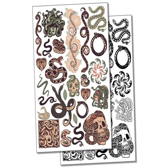 Snakes Serpents Medusa Gorgon Temporary Tattoo Water Resistant Fake Body Art Set Collection Color {7}