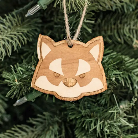 Ornament - Cute Wolf - Raw Wood 3x2in {1}