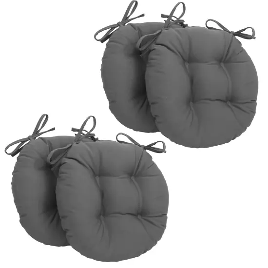 16-inch Solid Twill Round Tufted Chair Cushions (Set of 4) - Steel Grey {1}