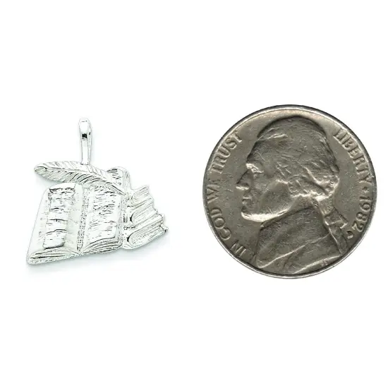 Sterling Silver Books with Quill Charm Pendant Jewelry 22mm x 22mm {2}