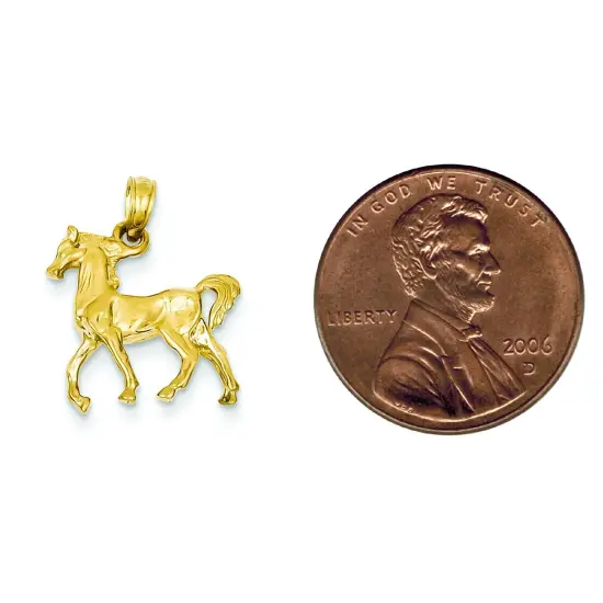 14K Yellow Gold 3D Horse Charm Equestrian Pendant Jewerly 19mm x 16mm {2}