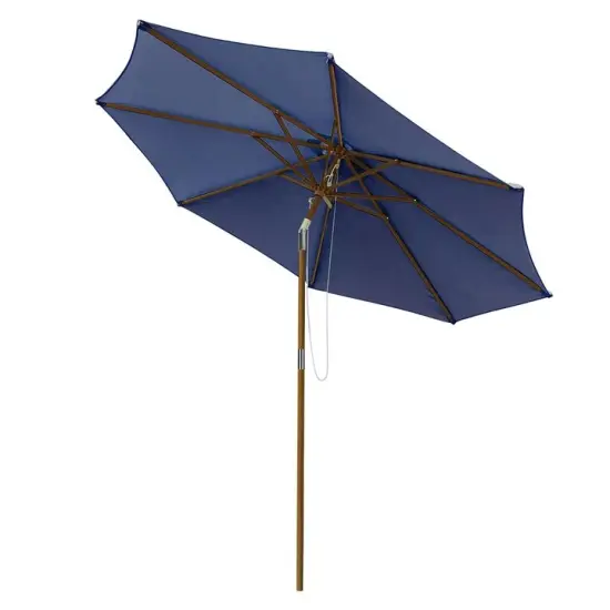 9 ft 8-Rib Patio Outdoor Wooden Tilt Umbrella Navy Color {1}