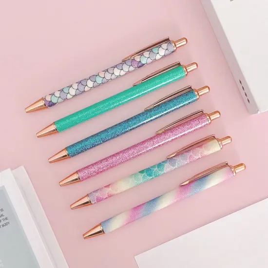 Wrapables Glitter Ballpoint Pens for Women, 1.0mm Medium Point Retractable Metal Pens (Set of 6) {3}