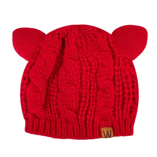Wrapables Winter Warm Cable Knit Cat Ears Beanie, Red {3}