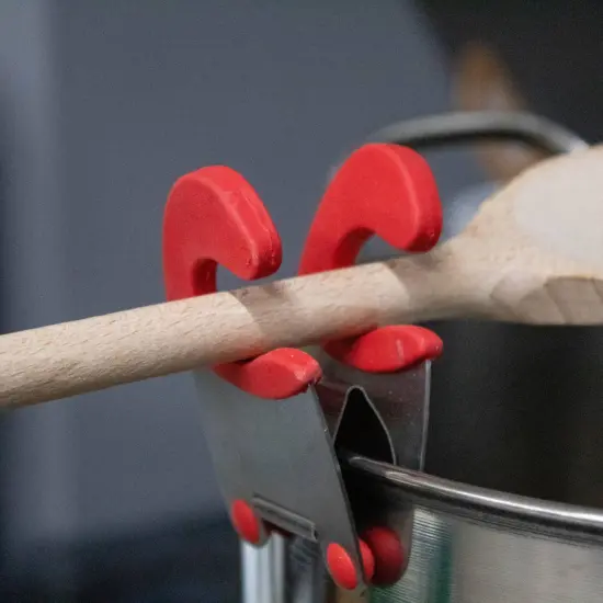 Lehman's Pot Clip Spoon Rest Clamp, Stainless Steel and Rubber Grip, Red {7}