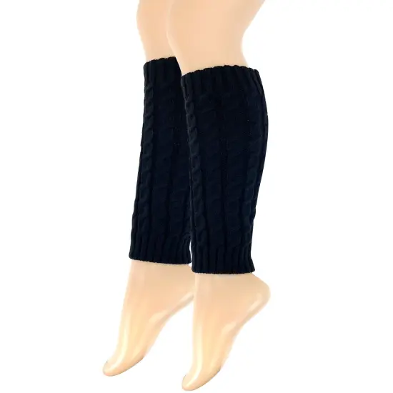 Wrapables Women's Cable Knit Leg Warmers Black {2}