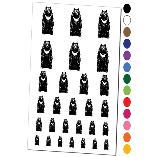 Standing Asian Black Bear White Chested Moon Bear Temporary Tattoo Water Resistant Fake Body Art Set Collection Red {1}