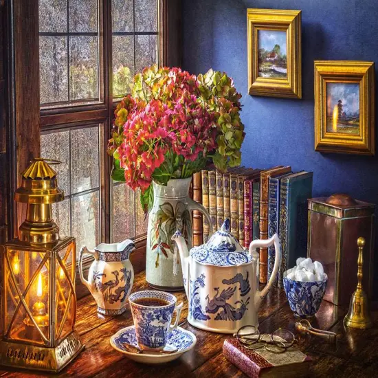 500 Piece Jigsaw Puzzle, Tea Time, Classic interior, old fashioned furniture, oil lamp, beautiful vase, Adult Puzzles, Castorland B-53070 {2}