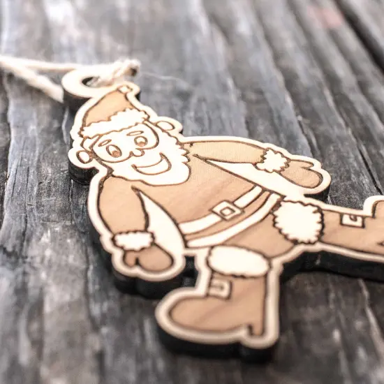 Ornament - Cartoon Santa - Raw Wood 4x3n {2}