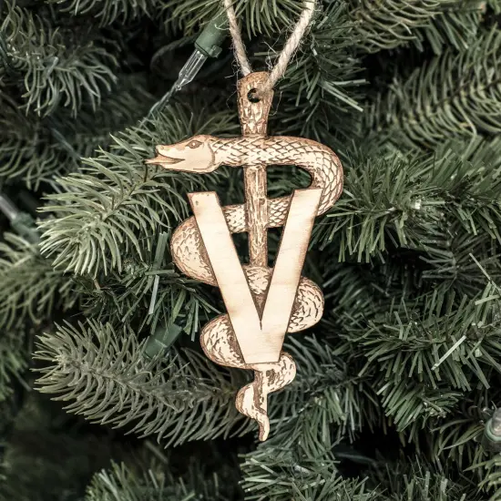 Ornament - Veterinarian Caduceus - Raw Wood 3x5in {4}
