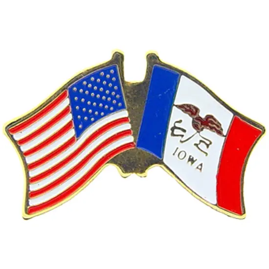American & Iowa Flags Pin 1" {1}