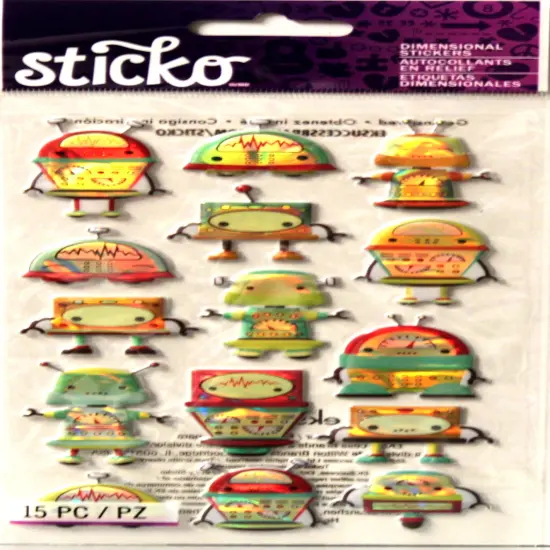 Sticko Lotsa Robots Puffy Metallic Dimensional Stickers {1}
