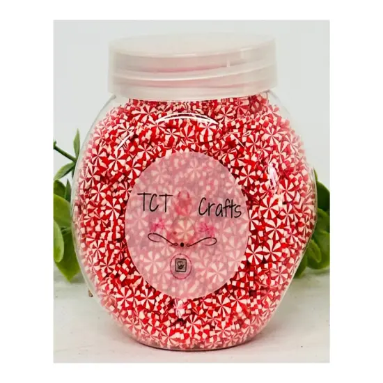150g 5mm Red/White Peppermint Polymer Clay Sprinkle Mix - Perfect for Fake Bakes, Clay Art, Slime - Festive, Joyful, and Playful {1}